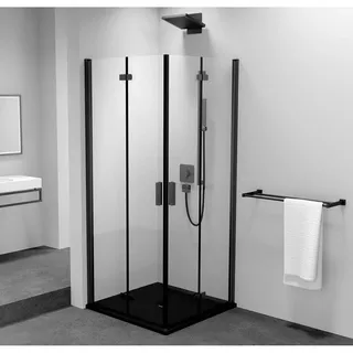 ZOOM BLACK Eckige Duschkabine 800x800mm, Eckeinstieg - Schwarz