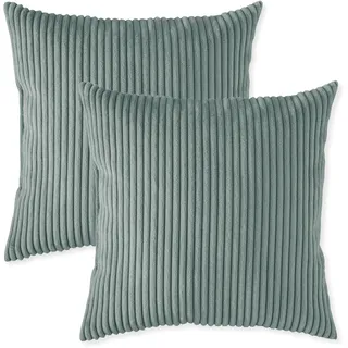 sleepling 2er Set Sofakissen 40x40 cm, Kissen, Kord Türkis | Zier aus robustem Polsterstoff , 40 x 40 cm, Deko für Sofa, Couch , Polster, Made in EU, 2 Stück