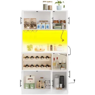 Okwish Buffet 100/40/180 cm weiß aus MDF mit LED und Steckdose , Weiß , Holzwerkstoff , 100x180x40 cm , Esszimmer, Anrichten, Buffetschränke