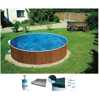 Rundpool MY POOL BWT "MAONI", eichefarben, H:90cm Ø:300cm, Schwimmbecken, Rundpool, Aufstellpool in Holzoptik in verschiedenen Größen