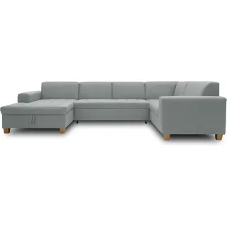 DOMO. collection Wohnlandschaft Sugar, Sofa Schlaffunktion und Stauraum, Couch, Polstergarnitur, Moderne U-Form, 162 x 333 x 199 cm, Mint-grün