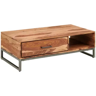 Mid.you Couchtisch , Anthrazit, Naturfarben , Holz , Sheesham , massiv , 2 Schublade(n) Schubladen , rechteckig , eckig , 120x38x60 cm , Stauraum, offenes Fach , Holzmöbel, Holztische, Wohnzimmertische Holz, Couchtische Holz