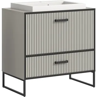 VCM Bagno Waschbeckenunterschrank inkl. Waschbecken 1 Schublade 1 Klapptür hellgrau, cremefarben. - Grau