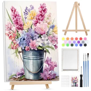 Lxmsja Malen Nach Zahlen Blume Erwachsene mit Rahmen, Malen Nach Zahlen Blumen mit Holzstaffelei, Diy Set Erwachsene mit Pinseln und Acrylfarben Handgemalt Ölgemälde Leinwand für Home Décor, 20x30cm