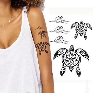 Tatodays Temporäre Tätowierung, schwarzer Drache, Axt, Maori, Stammes-Körperkunst, Aufkleber-Transfer für Arme, Schulter, keltisch, aztekisch, samoanisch, für erwachsene (Schildkröten)