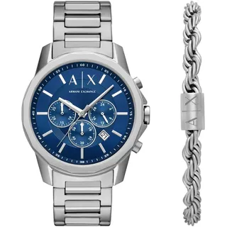Armani Exchange Herren 44MM Silberfarbene Edelstahluhr, AX7176SET