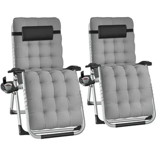 tectake Sonnenliege 2er Set Cloud, 84 x 168 x 82,5 cm, mit Ablagetisch, hellgrau , Hellgrau , Kunststoff , 84x103x113 cm , Gartenmöbel, Gartenliegen