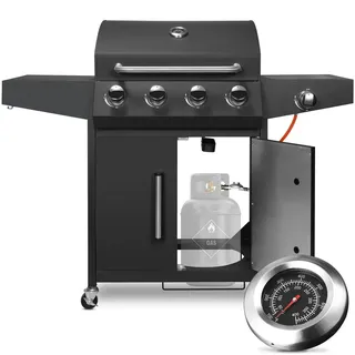 Gasgrill - Grill für den Außenbereich - Grill ohne Rauch - mit Seitenbrenner - Edelstahlgehäuse - Thermometer - Große Grillfläche