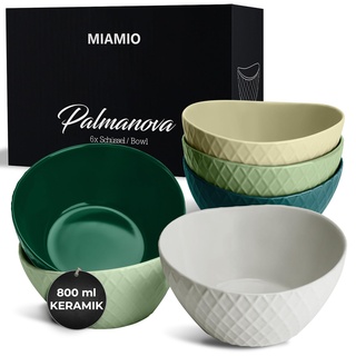 MIAMIO – 6 x 800 ml – Schüssel Set/Müslischalen Set – Moderne Schüsseln Matt – Bowls Set groß – Palmanova Kollektion (Grün)