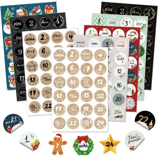 DPKOW Weihnachten Adventskalender Aufkleber 2024 Zahlen Sticker 1-24 Nummern bunt