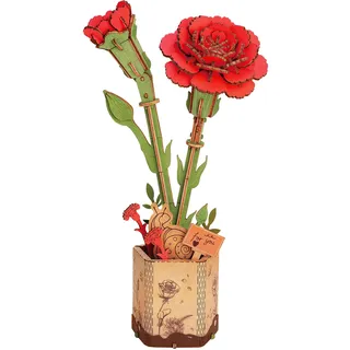 Rolife 3D Puzzle Blumen Blumenstrauß hölzerne Blüte Handwerk Modell Kits für Erwachsene Ewige Blumen romantisches Geschenk für ihren Geburtstag/Valentinstag/Muttertag (Rote Nelke)