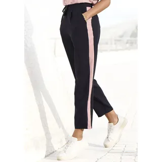 Schlupfhose VIVANCE "mit lockerem Bein", Damen, Gr. 38, N-Gr, lila (schwarz, mauve), Jersey, Obermaterial: 95% Polyester, 5% Elasthan, unifarben mit Farbeinsatz, figurumspielend knöchellang, Hosen Schlupfhose, mit sportlichen Kontraststreifen, leichte Sommerhose, knitterfrei