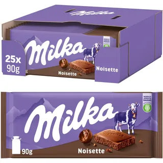 MILKA Noisette – Alpenmilch-Schokoladentafel mit zart-cremiger Haselnussfüllung – 25 x 90g