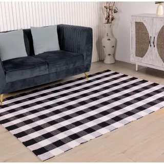 RAJRANG Buffalo Plaid Karierte Fußmatte Nicht -Slip -Waschanschluss Black White Teppich für Eingangshaus -Dekor 152 x 91 cm