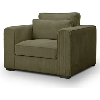 Inn.Furn Sessel khaki Cord, Loungesessel 120 cm, Wohnzimmersessel mit Wellenfederung , Dunkelgrün , Textil , Nachbildung , 120x92x112 cm , Wohnzimmer, Sessel, Polstersessel