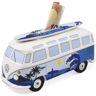 BRISA VW Collection - Volkswagen Spar-Büchse-Schwein-Dose mit Surfbrett im T1 Bulli Bus Samba Design (Surf/Blau)