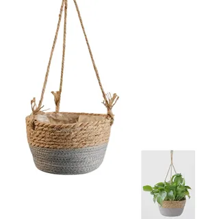 Wenrou Handgewebter Pflanzen Pflanzkübel Hängetopf Korb, Natürlicher Pflanzkorb Hängeampel Pflanzenampel, Boho Blumenampel, mit Kunststoffbeschichtung, Baumwollseil, für Wohnkultur Drinnen Draußen