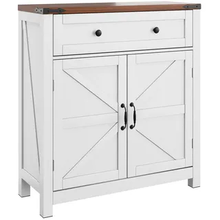Redom Sideboard 76/30/83 cm mit Schublade, verstellbarem Einlegeboden und Scheunentüren im Landhausstil, Weiß , Holzwerkstoff , 76x83x30 cm , Kleinmöbel, Kommoden, Sideboards