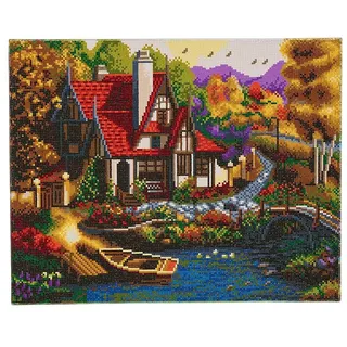 Craft Buddy CAK-A56 - Riverside Cottage, 40x50cm Crystal Art Kit, Diamond Painting