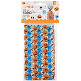 Decora, 0855986 Packung mit 20 Totenkopf-Tüten, Größe 12,5 + 3 x 24 cm, perfekt für Partys und Veranstaltungen, zum Präsentieren und Servieren verschiedener Snacks, sowohl süß als auch herzhaft