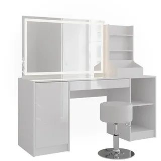 Vicco Schminktisch Sherry, 158.2 cm 4 Teile, Weiß/Weiß Hochglanz - Weiß,