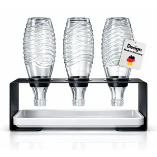 Panteer ® Flaschenhalter für SodaStream Flaschen - Abtropfhalter aus Edelstahl mit Keramikschale inkl. Deckelhalter und 3M® Silikonpads - Für 3 SodaStream Crystal UVM. (Weiß)