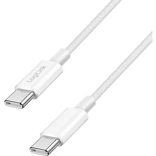 Logilink USB 2.0 Typ-C Anschlusskabel, C (Stecker) zu C (Stecker) mit Nylon-Ummantelung, 60W, Weiß, 1 m