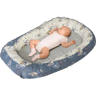 Medi Partners Babynest Nestchen für Neugeborene - 100x60x15 Babynestchen Baby zweiseitg Nest Bett 100% Baumwolle Minky Kuschelnest tragbar (Traumfänger mit grauen Minky)