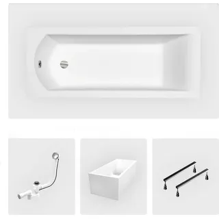 Rechteckige Badewanne - 150 x 70 cm - mit Polystyrol-Verkleidung - Füße - Chromablauf - SHEA SLIM