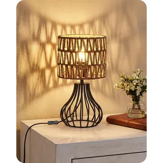 GOEBLESON Kleine Nachttischlampe, moderne Tischlampe Rattan Schwarz, Fensterbank Lampe, Industrial Landhause Tischleuchte mit Kabel, E27 Birne, für Nachttisch, Schlafzimmer, Hotel ZHW10TLD05