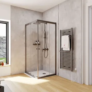 Schulte Duschkabine Corner Eckeinstieg mit Schiebetüren, Montage auf Duschwanne oder Fliese, 4mm ESG Sicherheitsglas, Höhe: 180 cm, 90 x 75 cm, ... Schwarz