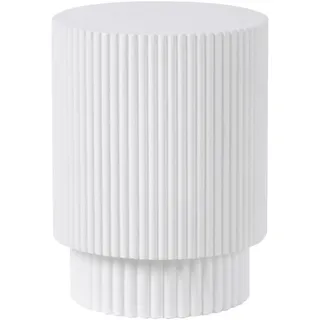 Beliani Beistelltisch weiß rund 35 cm Lamellen Optik Modern Outdoor Couchtisch Wohnzimmer, Wohnzimmertische, Beistelltische