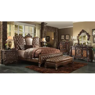 Chesterfield Lederbett Bett Betten Polster Design Doppelbett 184x214cm Leder neu - Braun