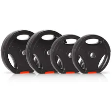 Ultrasport Hantelscheiben, 4 Hantelgewichte im Set, 2 x 2,5 kg, 2 x 5 kg, Standard 30-mm-Bohrung, nutzbar mit Kurzhanteln und Langhantelstangen, mit Eingriffen für freies Training, Schwarz