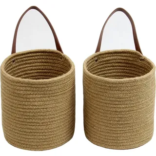 Casaphoria Jute-Hängekorb mit Griff, kleiner, gewebter Farn-Hängeseil, Blumenpflanzen, Korb, Wandkorb, Dekor-Set, Boho, 17,8 x 17,8 x 20,1 cm, 2 Stück, Jute