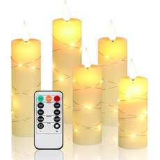 Fanzir LED-Kerzen Lichterkette mit eingebauter Lichterkette LED Kerze mit Fernbedienung und Timer, 13cm 14cm 16cm 18cm 20cm 5 LED Kerze.
