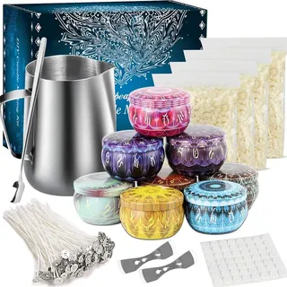 Dveda Kerzenherstellungs-Set, DIY-Kerzenherstellungs-Kits enthalten 50 Kerzendochte, 56 Docht-Aufkleber, 8 Kerzendosen, 1 Kerzen-Ausgießtopf, 4 Stück Kerzenwachs
