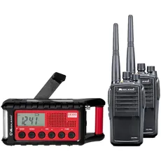 Midland Notfallset PMR-Premium: G15 Pro Funkgeräte + Kurbelradio inkl. Koffer, Ladegeräte, Akkus, 29612, mit SOS-Morsecode-Funktion, Ultraschall-Hundepfeife und Solarmodul
