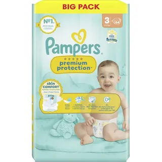 Pampers Pampers® Windeln premium protectionTM BIG PACK Größe Gr.3 (6-10 kg) für Babys und Kleinkinder, 64 St.