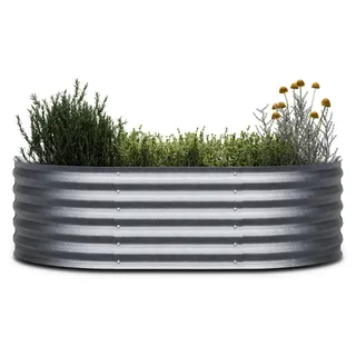 Blumfeldt High Grow Extended Hochbeet - Ergonomisches 300-l-Hochbeet aus Galvalume-Stahl, Rost- und Frostsicher, 150 x 60 x 43 cm, Halbrundes Design für Garten, Blumen und Gemüse, Einfache Montage - Silber