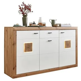 Stylife Sideboard , Weiß, Eiche Artisan , Kunststoff , 3 Fächer , 1 Schublade(n) Schubladen , 162.8x94.3x43.7 cm , Typenauswahl, Beimöbel erhältlich , Holzmöbel, Wohnwände Holz, Wohnwand Serien Holz