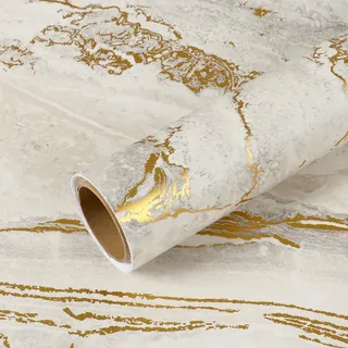 VEELIKE Matt Beige Marmor Folie Arbeitsplatte Küche 40 cm × 900 cm Klebefolie Marmoroptik Beige Mamorfolie Gold Möbelfolie Marmor Tapete Badezimmer Wasserfest Esszimmer Luxus Wandtapete Creme Gold