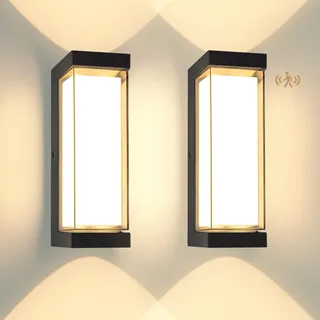 YindaLux 24W LED Aussenlampe mit bewegungsmelder, 2 Stück IP65 3000LM Wandleuchte Innen/Außen, 3000K Modern Außenleuchte mit bewegungsmelder, Aluminium Außenleuchte für Terrasse, Schwarz