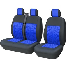 TOYOUN Universal Sitzbezüge Auto für Transporter LKW Vordersitze Autositzbezüge 3D-Reifen-Spur-Muster 1+2 Sitzbezug Schonbezüge, Blau