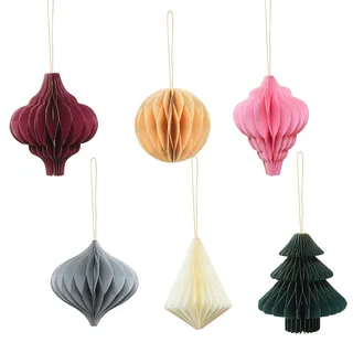 BEELUKY Weihnachtsdekorationen 6 Stück - 3D Papier Waben Christbaumschmuck mit Glitzerrand, Hängende Ornamente für Weihnachtsbaum, Weihnachtskranz, Silvesterparty & Heimdekoration