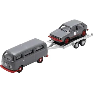 Schuco 1:87 VW T2 Bus mit Anhänger VW Golf I GTI - Hochwertiges Diecast Modellauto im Maßstab 1:87, Modellauto, 1:87, Auto, Sammlermodell, H0