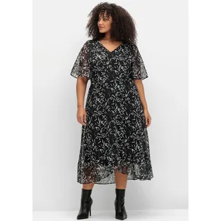 sheego Chiffonkleid Etuikleid Schwarz/Weiß 44