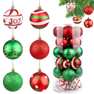 60mm Wetterfeste Weihnachtskugeln 24 Christbaumkugeln Vintage Retro Weihnachtsbaumkugel Extravagant Bunt Plastik Weihnachtsbaumkugeln Box mit Aufhänger Weihnachtsbaum Bälle Dekorationen Weihnachten