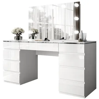 lookway Schminktisch AURORA DOUBLE SILVER, weiß glänzend - Weiß, Silber