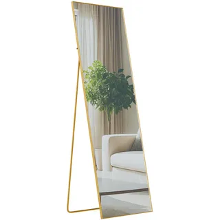 CLP Standspiegel eckig 50/3/150 cm Glas Gold Glanz , Goldfarben , 50x150x3 cm , Spiegel, Standspiegel